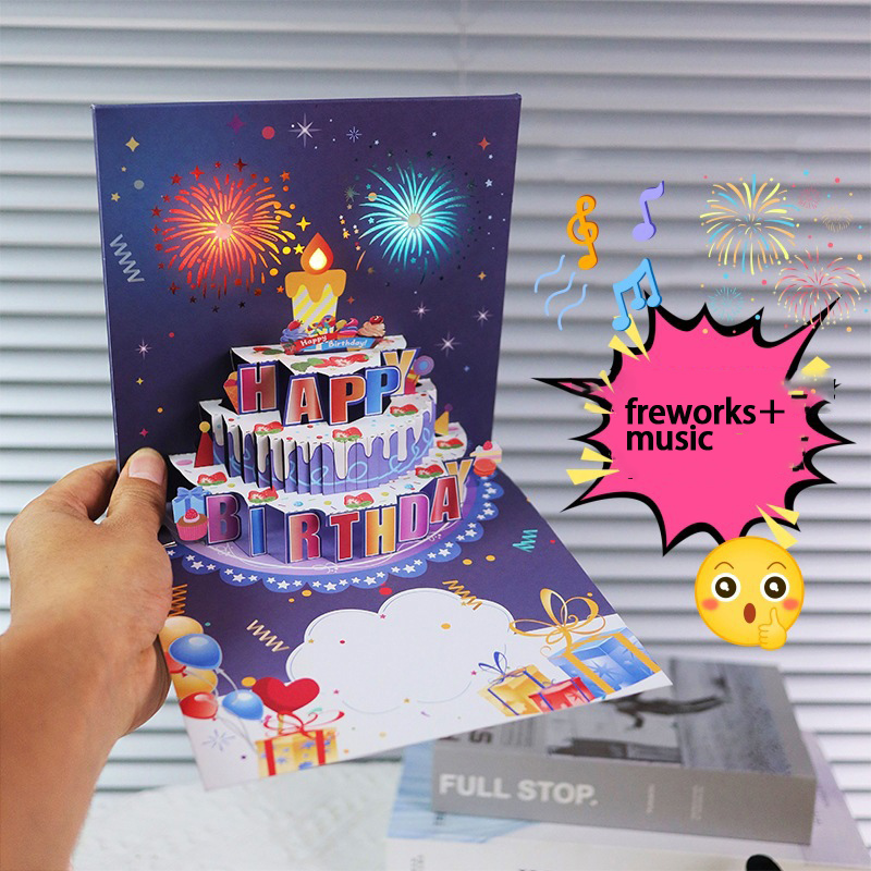3D Printing Card - 1pcHappy Birthday Card Fireworks 3D Pop