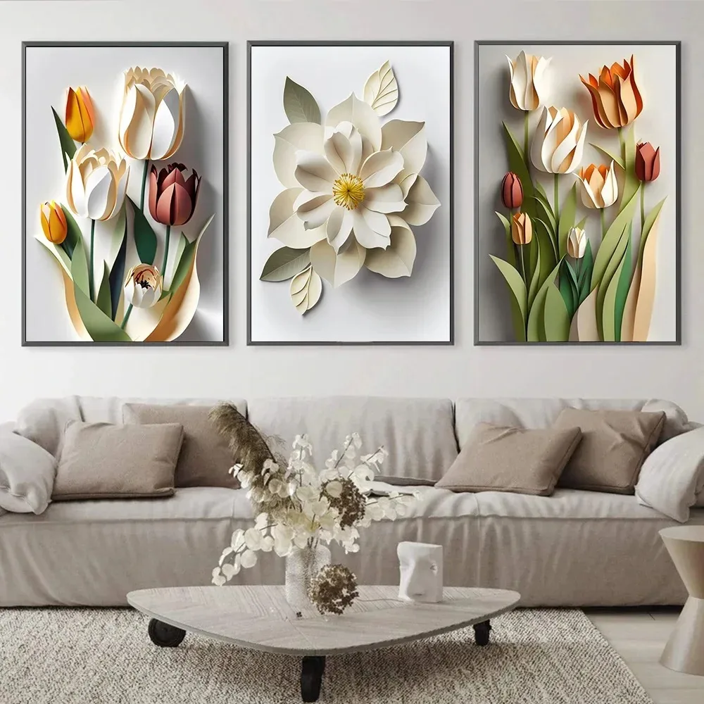 3D Printing Room - Nordic Simple Aesthetics 3D Flowers Canvas