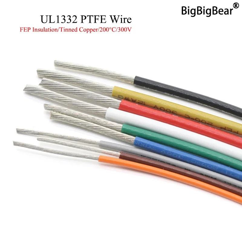 3D Printer Cable Chain - 1M/5M UL1332 PTFE Wire 30/28/26/24/22/20/18/16/14/13/12/10 AWG