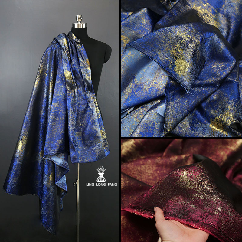 3D Printing On Fabric - Gilt Double-sided Brocade Satin Abstract Jacquard